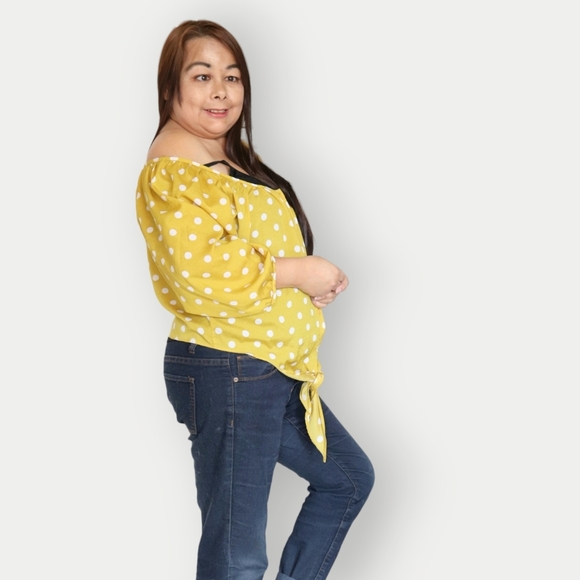 COLLECTION COSTA BLANCA WOMENS L YELLOW & WHITE POKA DOT SHIRT - Picture 8 of 14